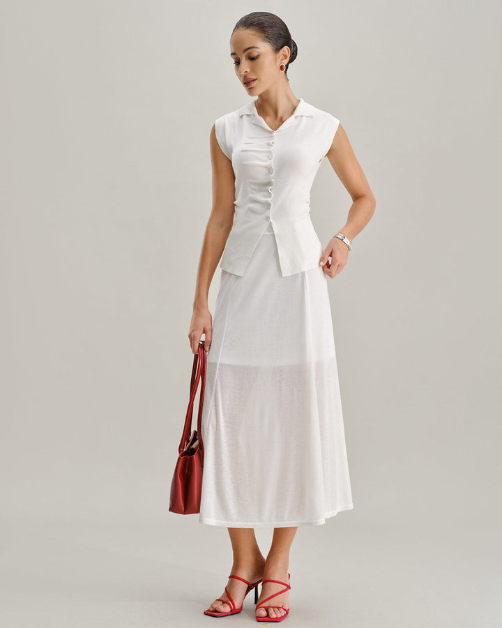 Morgan and Brooke | White Elastic Waist Midi Skirt