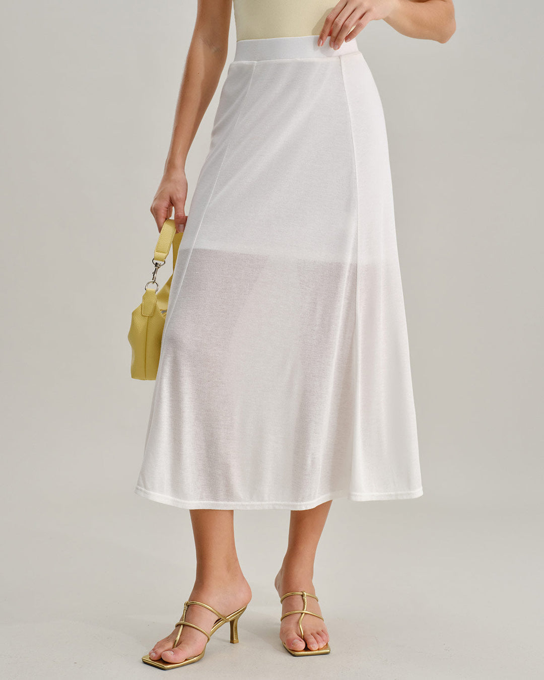 Morgan and Brooke | White Elastic Waist Midi Skirt