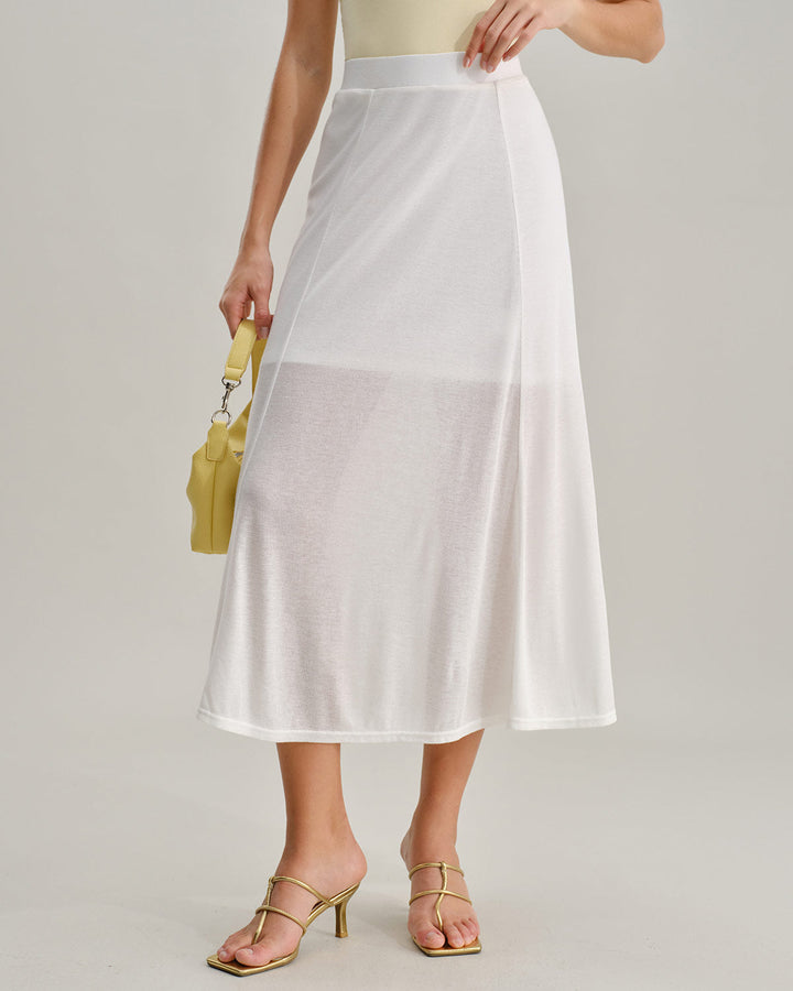 Morgan and Brooke | White Elastic Waist Midi Skirt