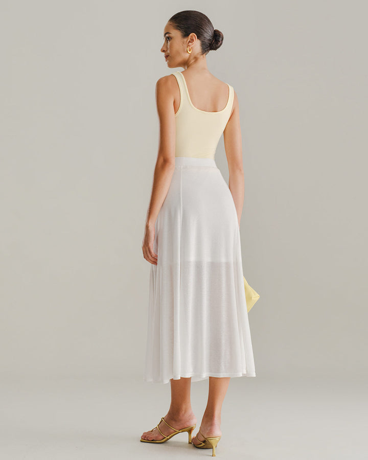 Morgan and Brooke | White Elastic Waist Midi Skirt