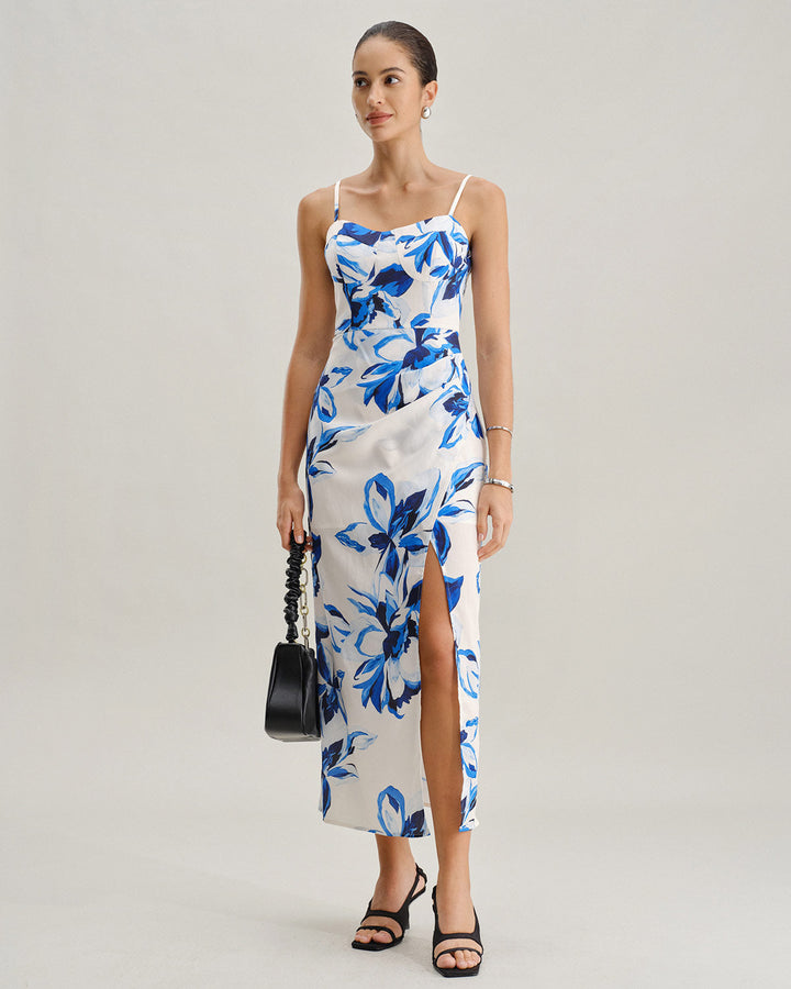 Morgan and Brooke | Floral Bohemian Maxi Dress for Women in Blue