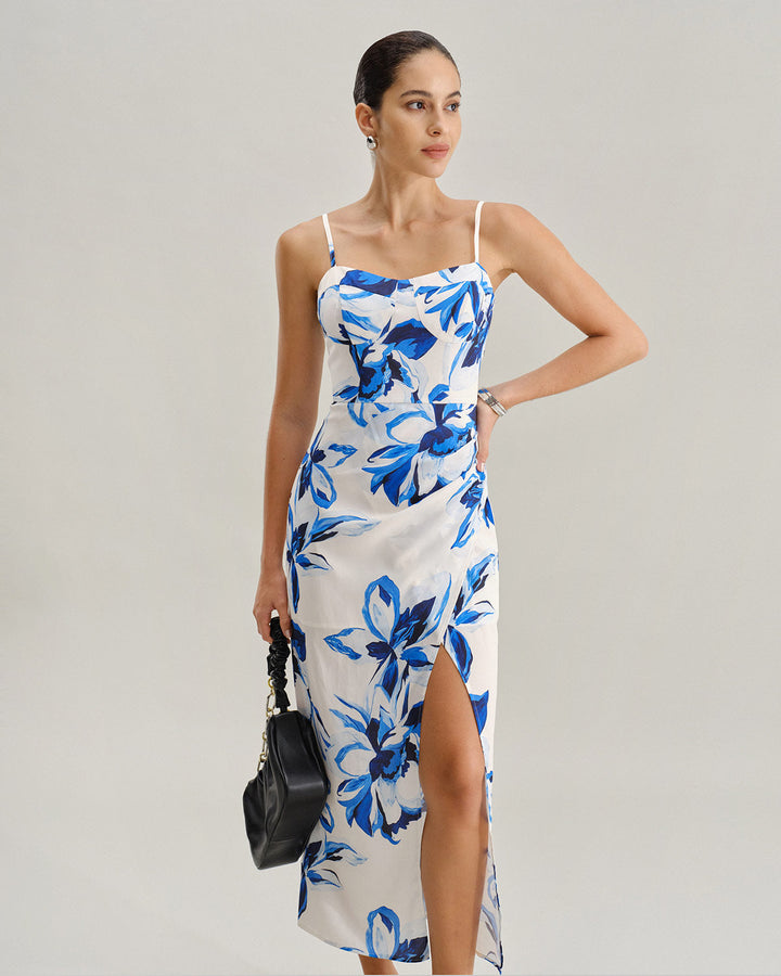 Morgan and Brooke | Floral Bohemian Maxi Dress for Women in Blue