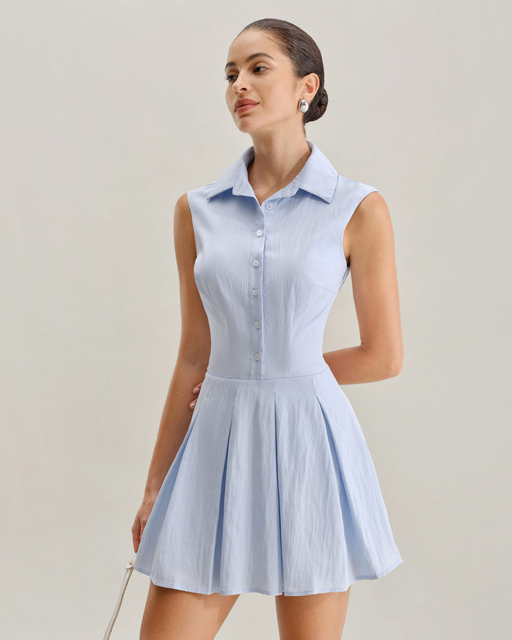 Morgan and Brooke | A-Line Sleeveless Mini Dress in Blue