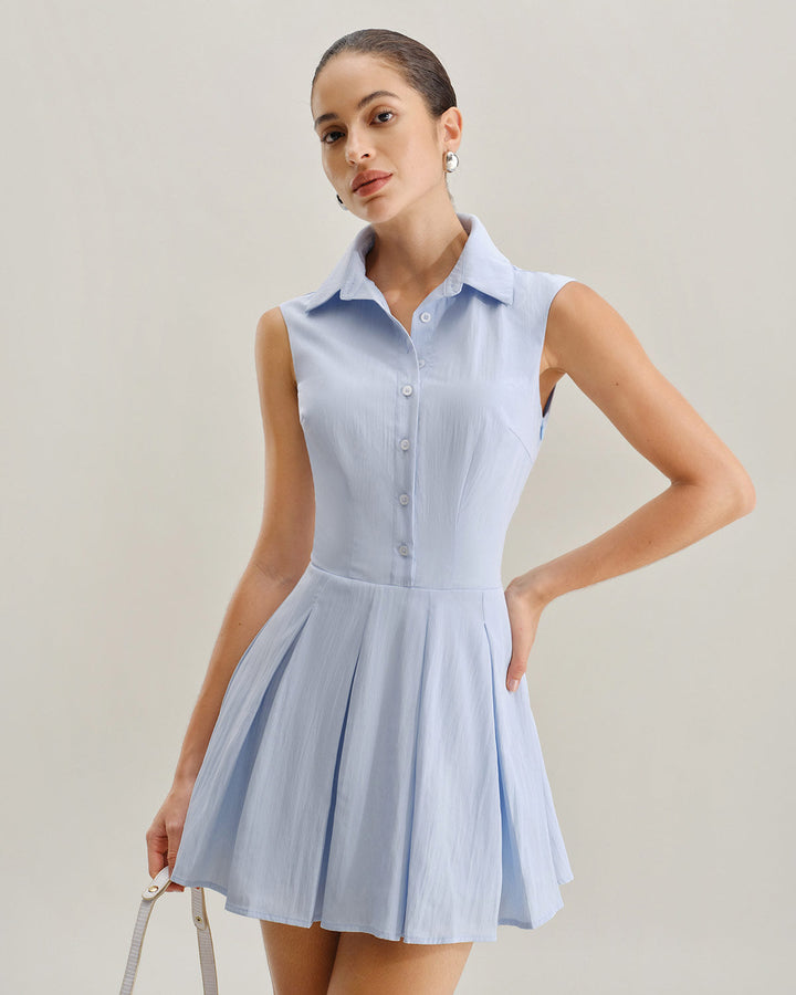 Morgan and Brooke | A-Line Sleeveless Mini Dress in Blue