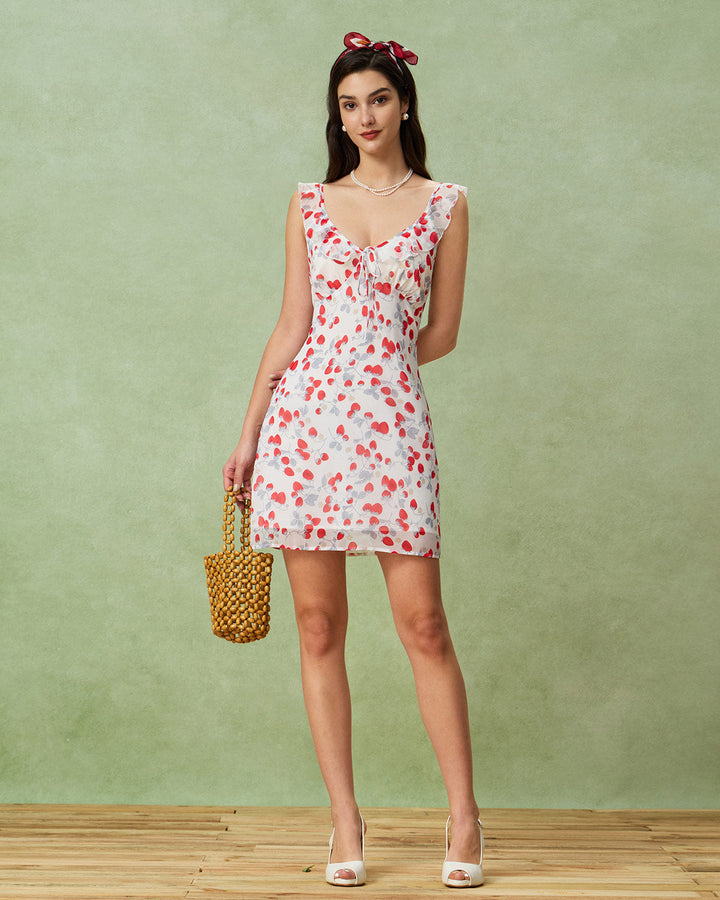 Morgan and Brooke | White Floral V Neck Ruffle Mini Dress