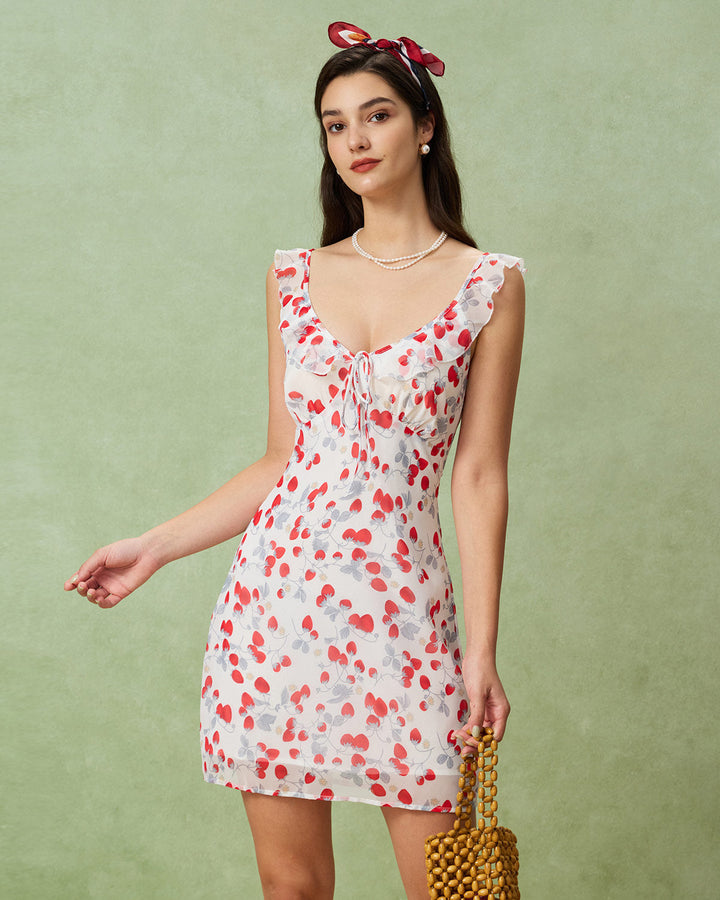 Morgan and Brooke | White Floral V Neck Ruffle Mini Dress