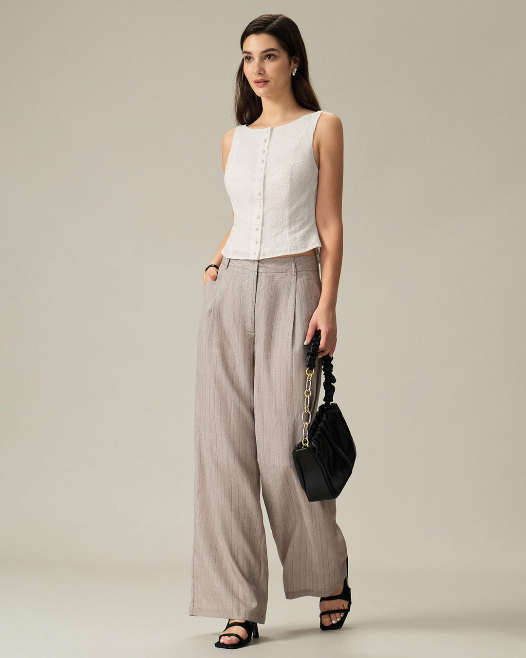 Morgan and Brooke | Textured Boat Neck Button Vest for Women in White