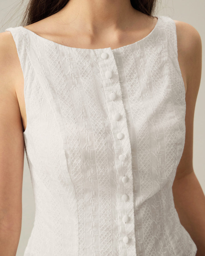 Morgan and Brooke | Textured Boat Neck Button Vest for Women in White