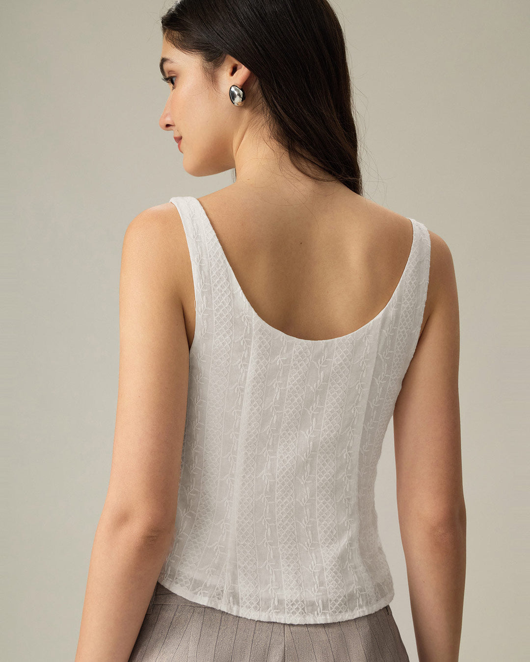 Morgan and Brooke | Textured Boat Neck Button Vest for Women in White