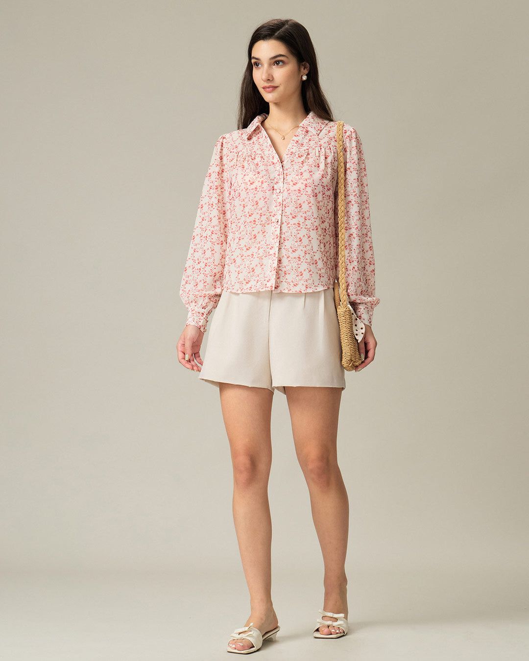 Morgan and Brooke | Floral Ruched Shirt for Women in Red