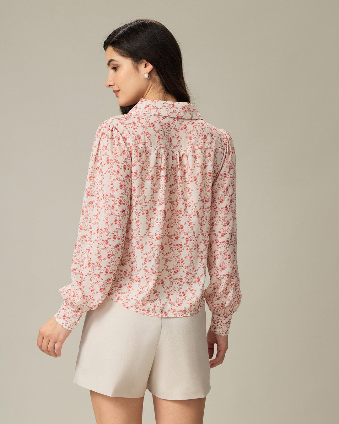 Morgan and Brooke | Floral Ruched Shirt for Women in Red