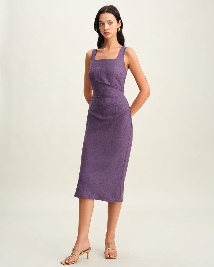 Morgan and Brooke | Square Neck Slip Midi Dress, Purple