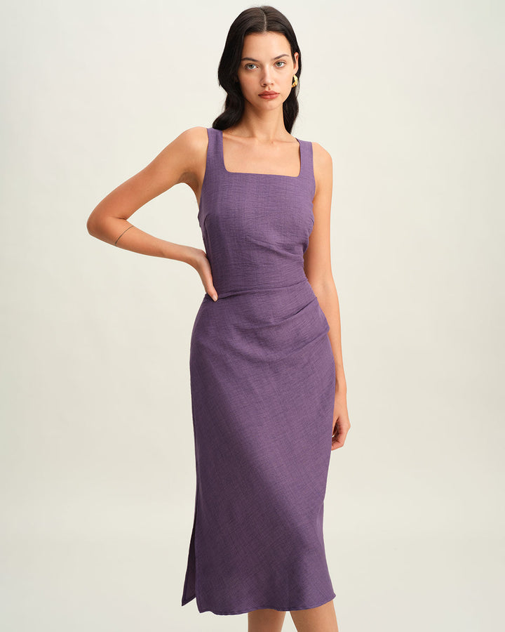 Morgan and Brooke | Square Neck Slip Midi Dress, Purple