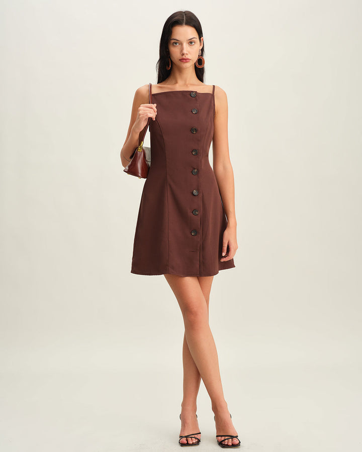 Morgan and Brooke | Brown Pleated Slip Mini Dress