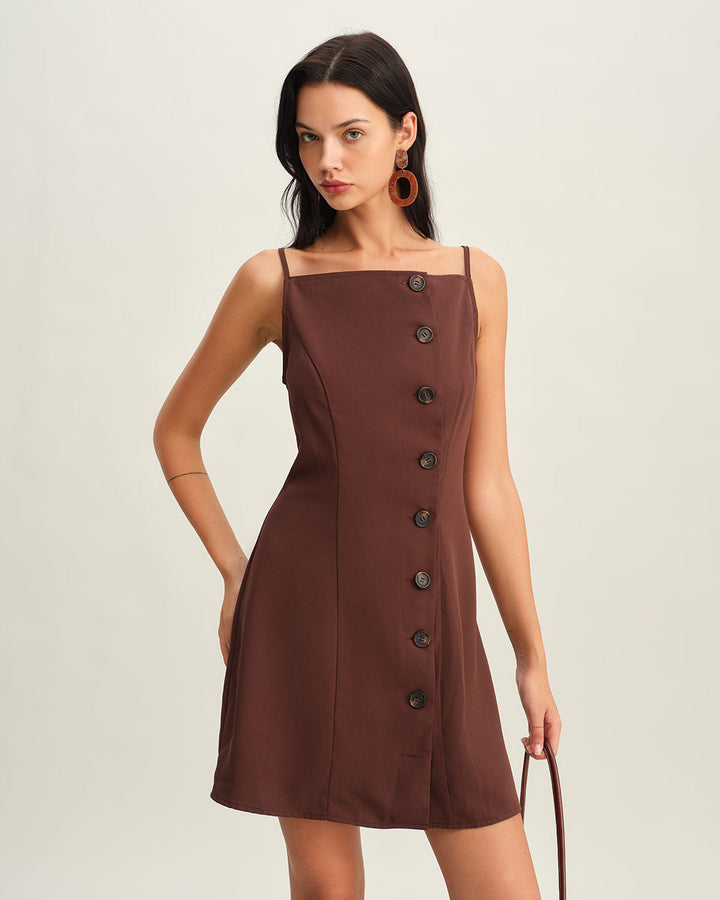 Morgan and Brooke | Brown Pleated Slip Mini Dress