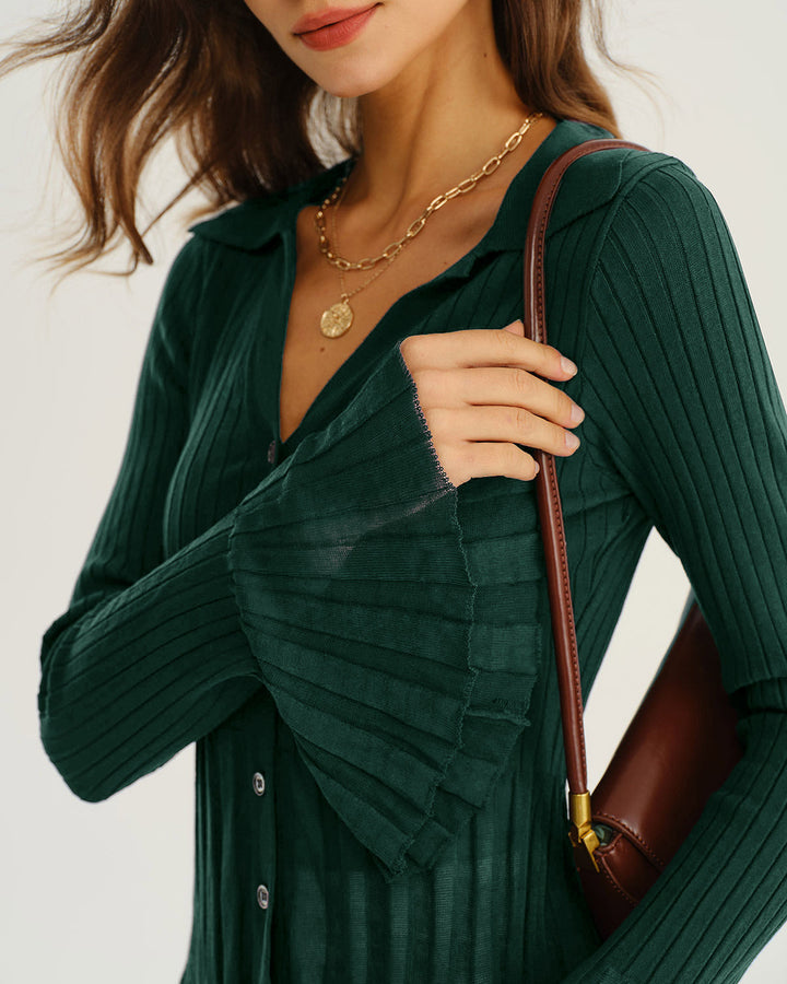 Morgan and Brooke | Green V-Neck Bell Sleeve Knit Cardigan