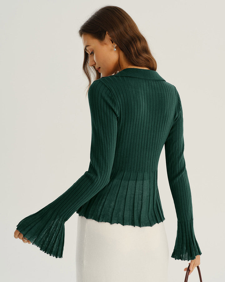 Morgan and Brooke | Green V-Neck Bell Sleeve Knit Cardigan