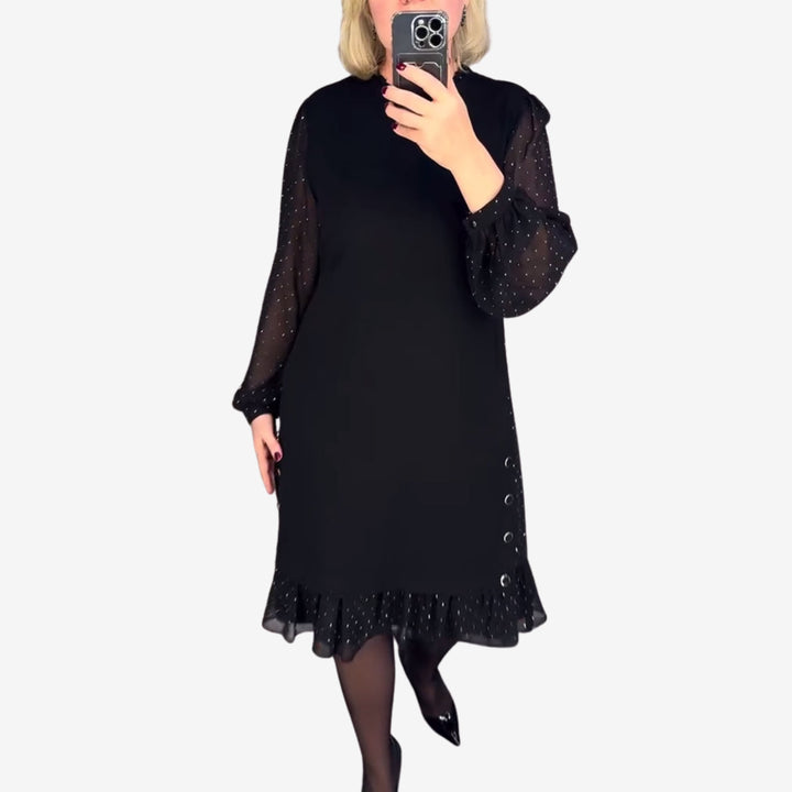 Morgan & Brooke | Charcoal A-Line Long-Sleeve Wool-Blend Dress