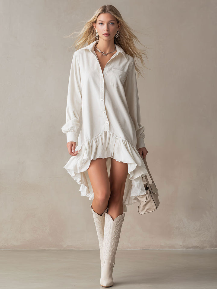 Morgan & Brooke | White Denim Ruffle Evening Dress
