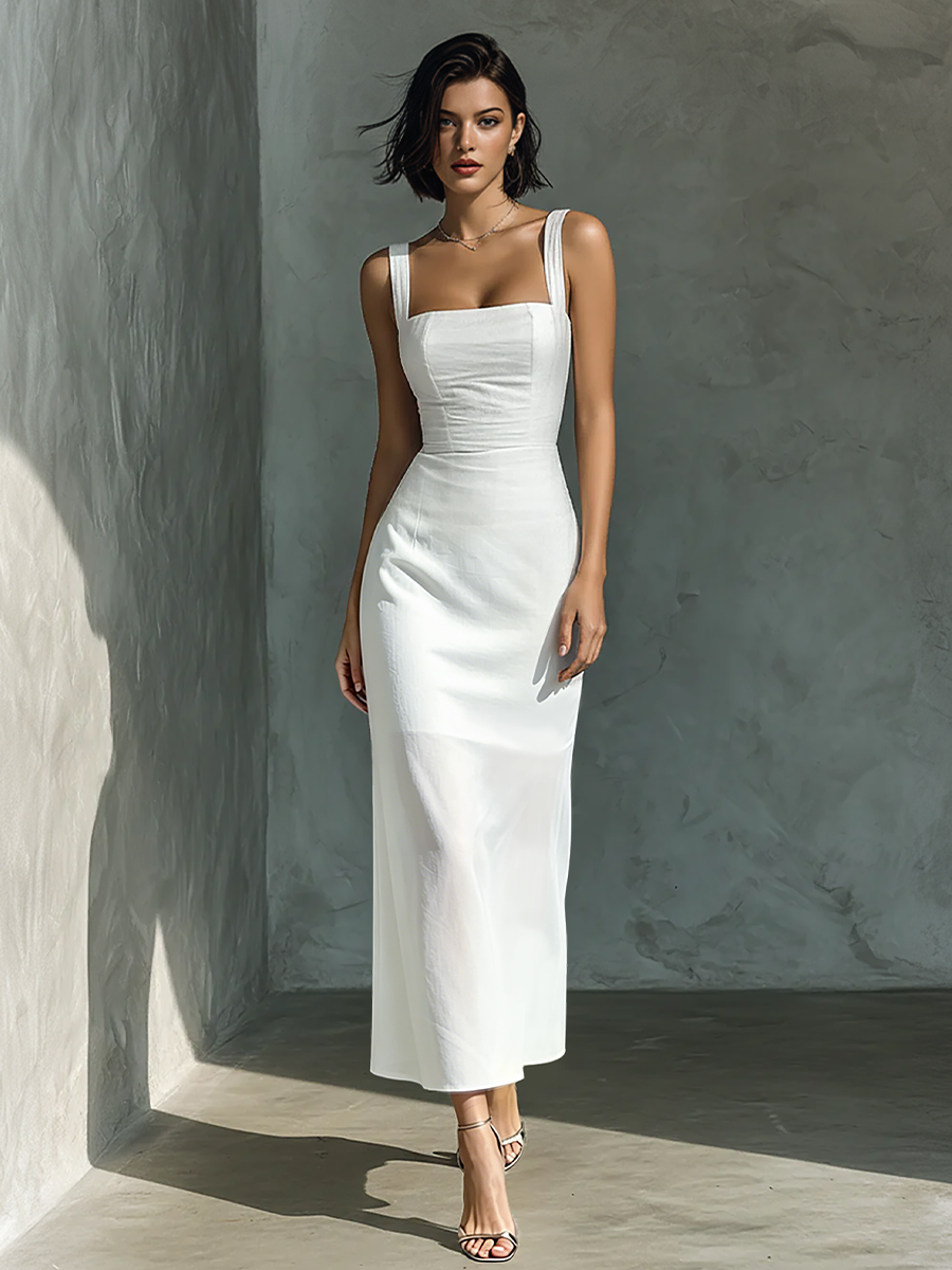 Morgan & Brooke | White Cotton And Linen Blend Dress