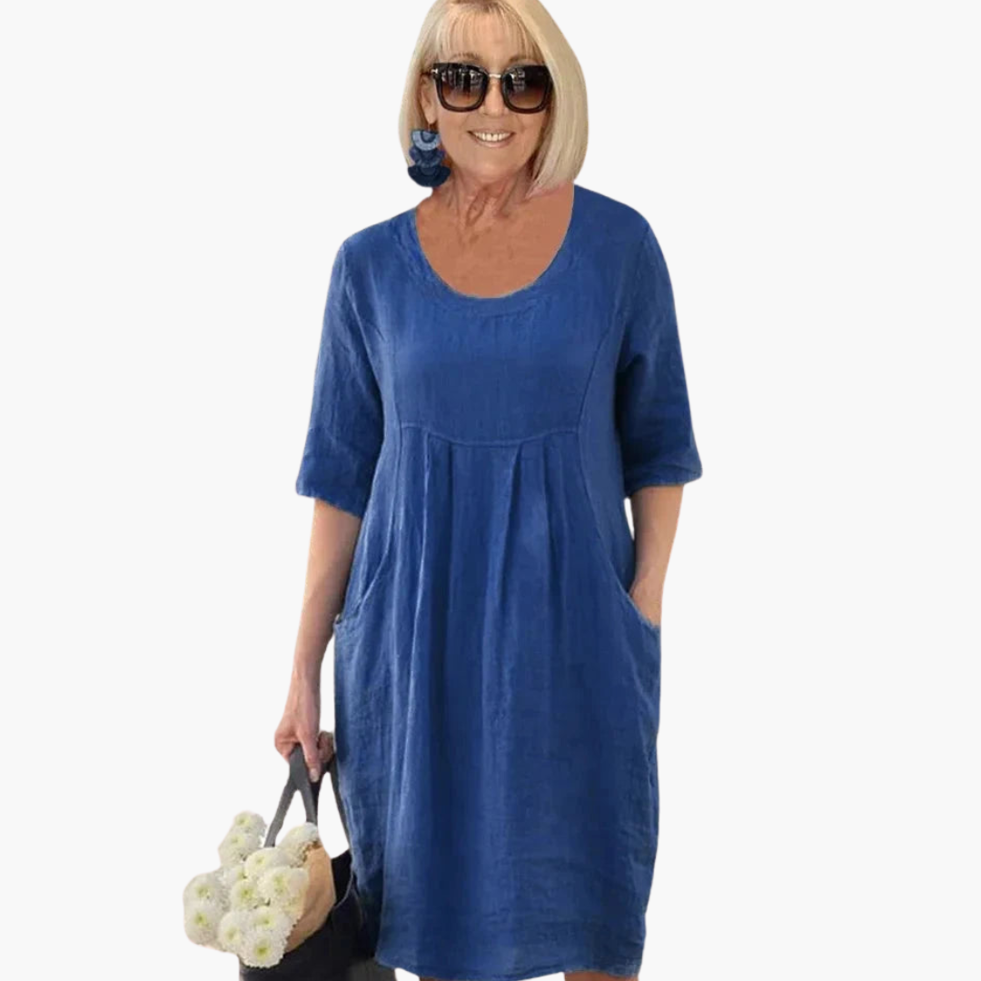 Morgan & Brooke | Ivory Button-Front Patch-Pocket Linen-Blend Dress