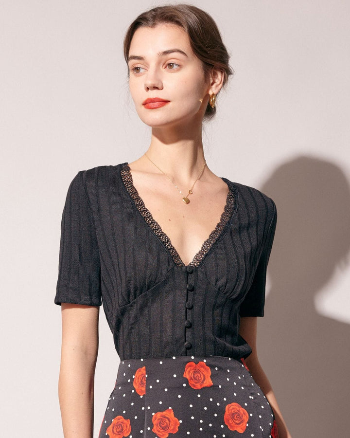 Morgan and Brooke | Ribbed Lace Trim Tee