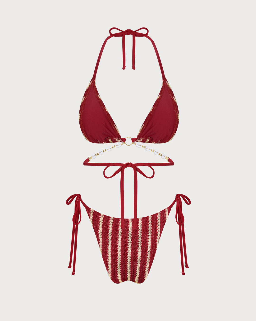 Morgan and Brooke | O-Ring Bikini Set for Women in Red with Contrasting Details
