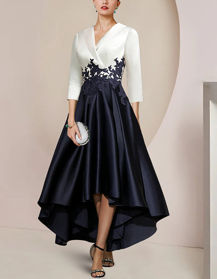 Morgan & Brooke | White Satin V-Neck Dress