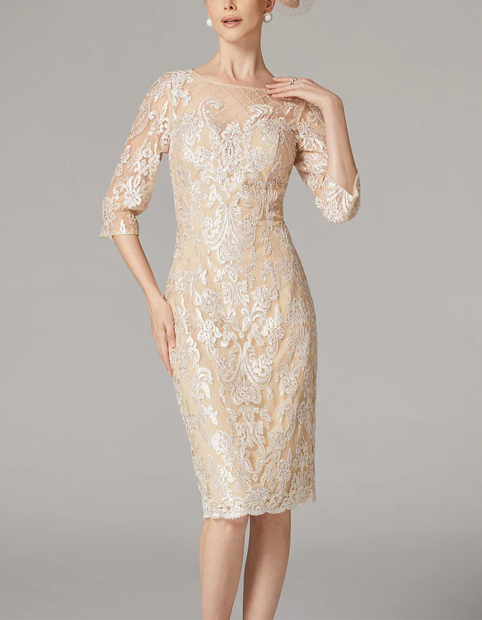 Morgan & Brooke | Apricot Chiffon Bodycon Embroidered Long Dress