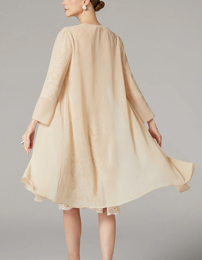 Morgan & Brooke | Apricot Chiffon Bodycon Embroidered Long Dress