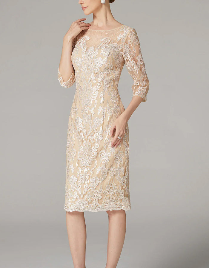 Morgan & Brooke | Apricot Chiffon Bodycon Embroidered Long Dress