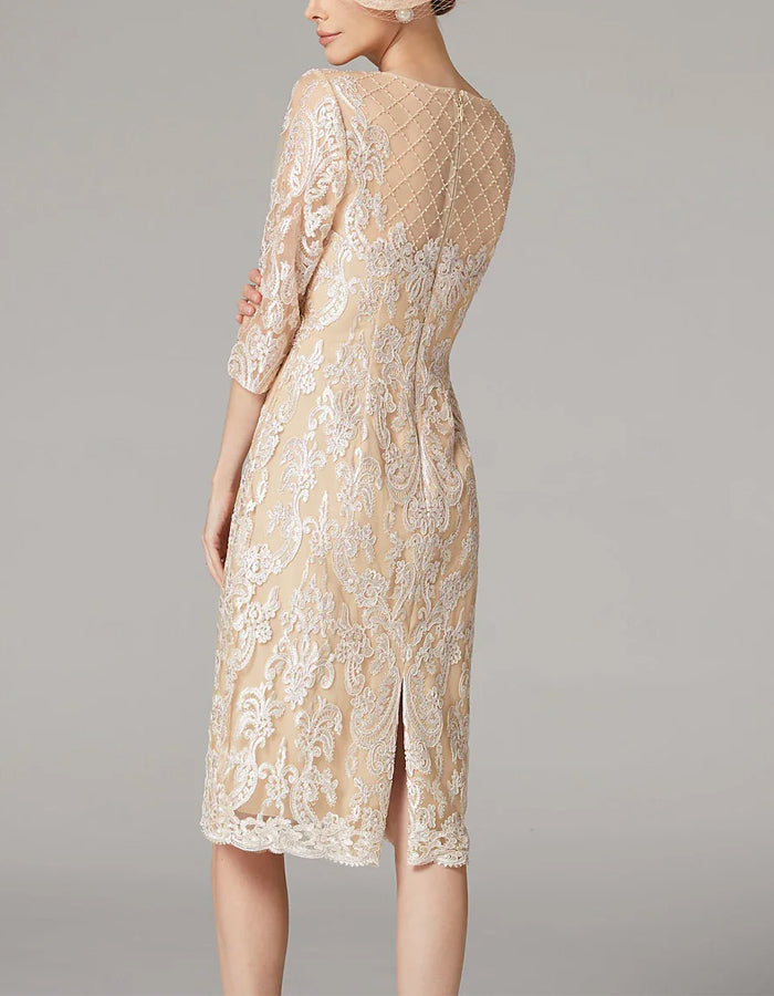Morgan & Brooke | Apricot Chiffon Bodycon Embroidered Long Dress