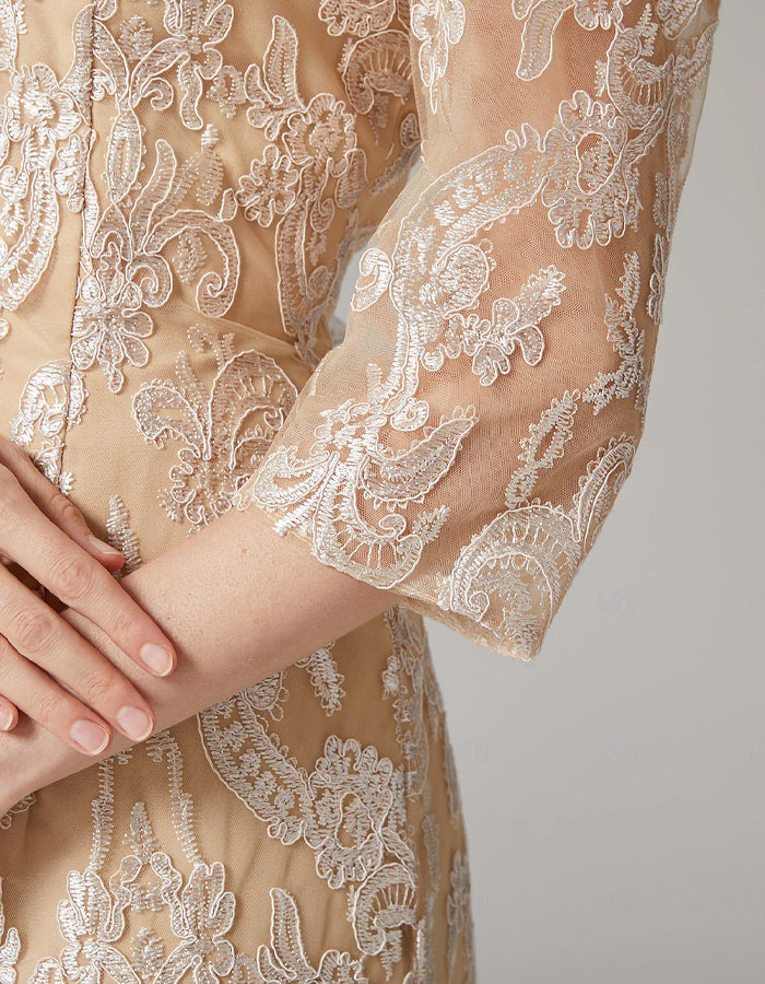 Morgan & Brooke | Apricot Chiffon Bodycon Embroidered Long Dress