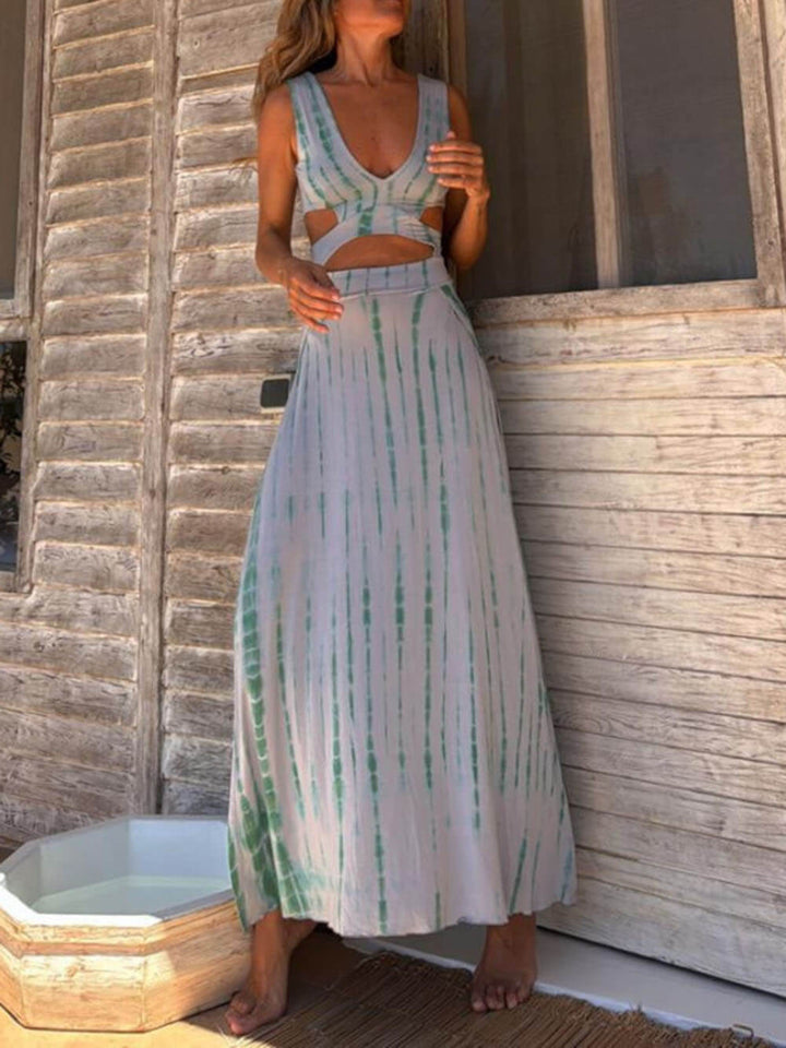 Morgan & Brooke | Unique Tie-Dye Print Hollow Slit Dress