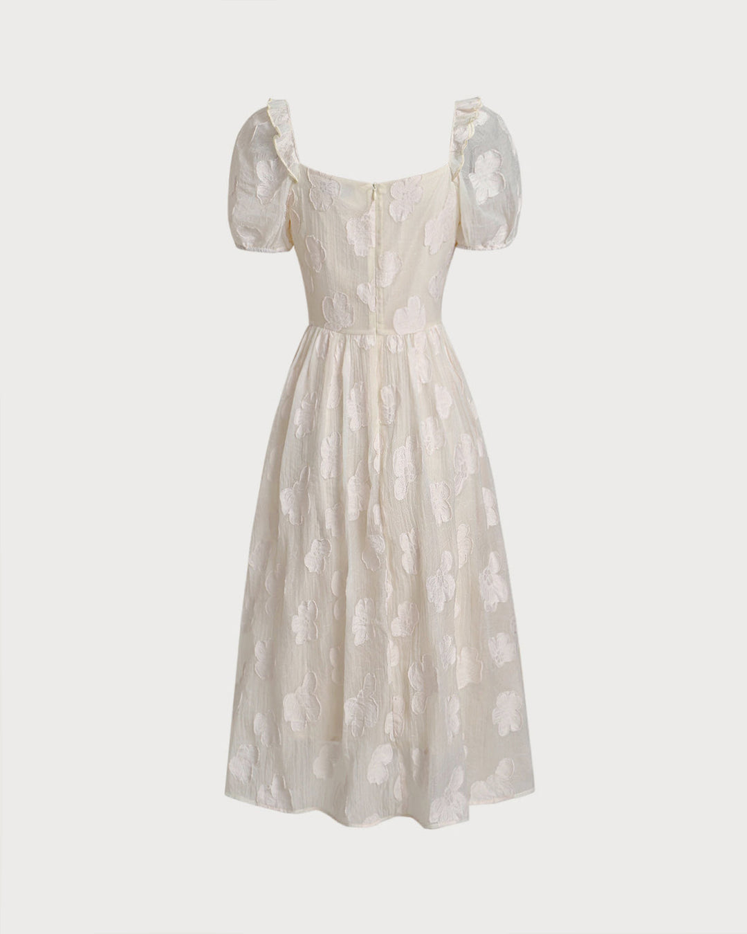 Morgan and Brooke | Beige Square Neck Puffed Sleeve Midi Dress