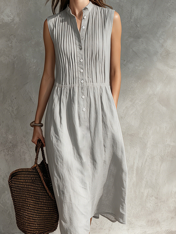 Morgan & Brooke | Casual Grey Cotton-Linen Sleeveless Dress