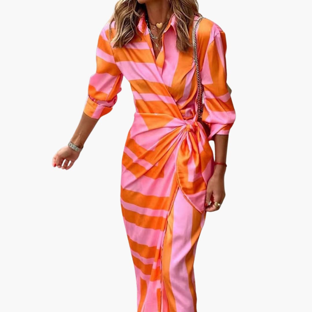 Morgan & Brooke | Striped Midi Button-Up Cotton Shirt Dress