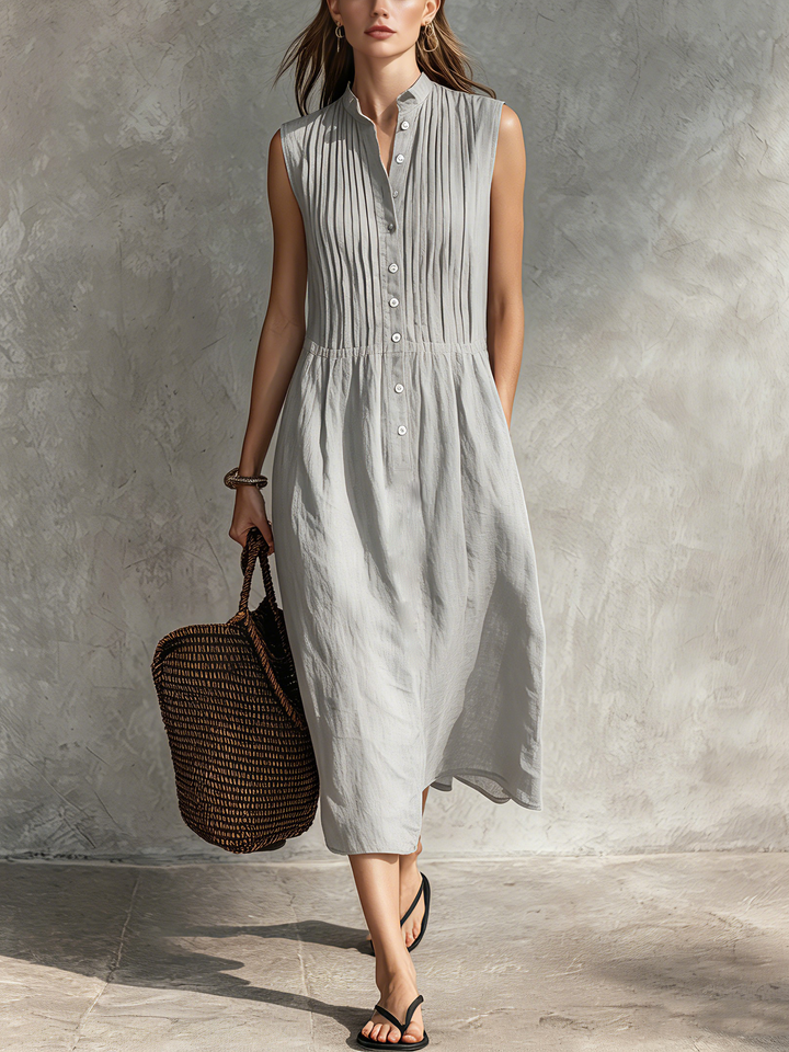 Morgan & Brooke | Casual Grey Cotton-Linen Sleeveless Dress