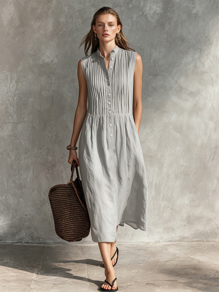 Morgan & Brooke | Casual Grey Cotton-Linen Sleeveless Dress