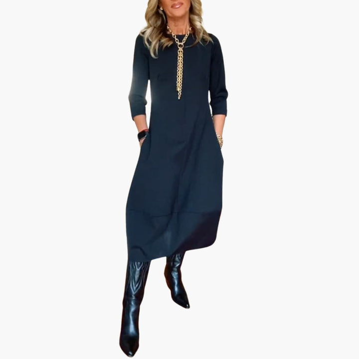 Morgan & Brooke | Black Belted Silk Midi Dress