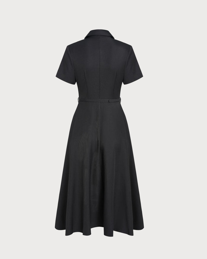 Morgan and Brooke | A-Line Belted Midi Dress for Women in Black