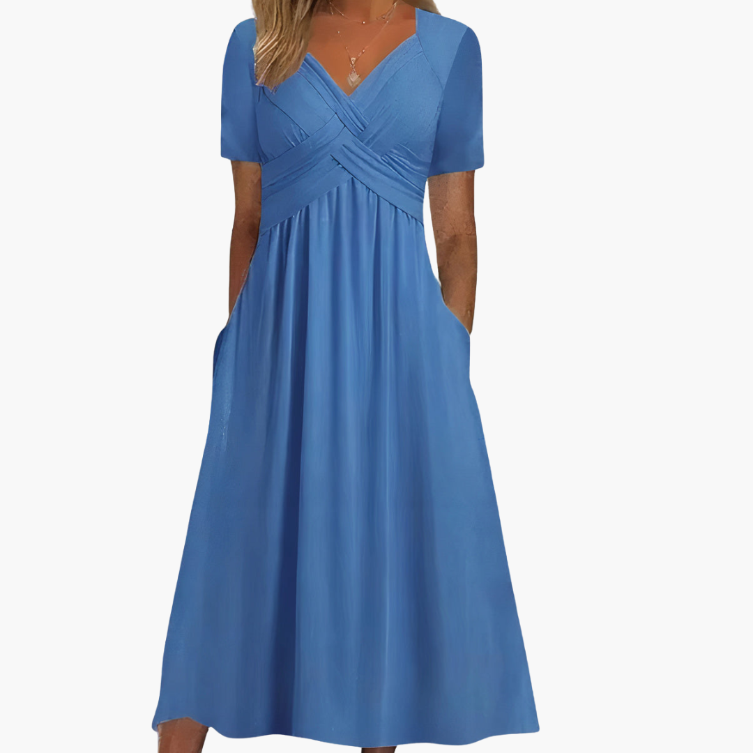 Morgan & Brooke | Black V-Neck A-Line Stretch Jersey Dress