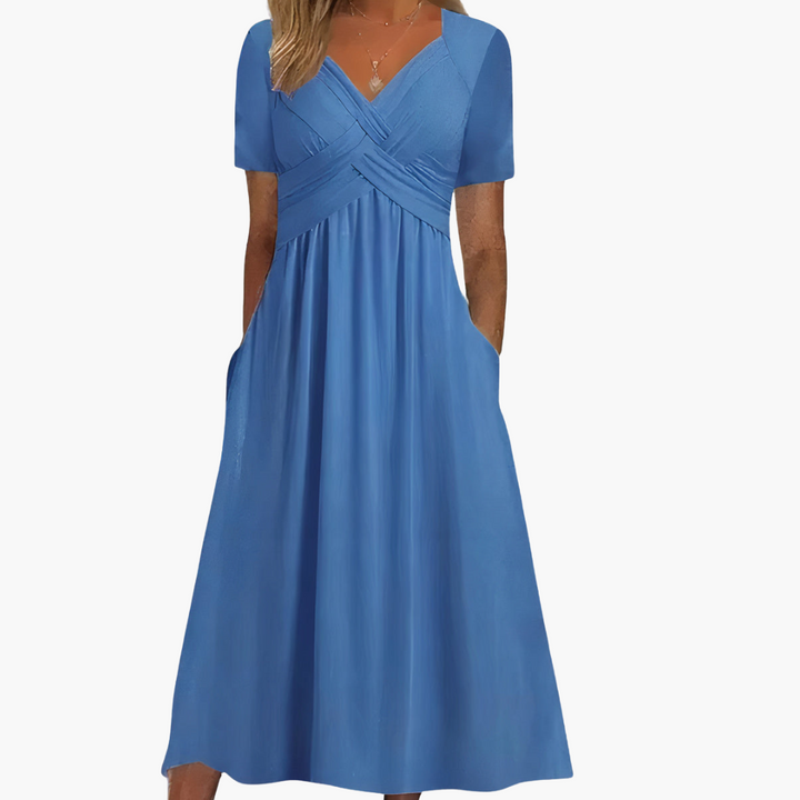 Morgan & Brooke | Black V-Neck A-Line Stretch Jersey Dress