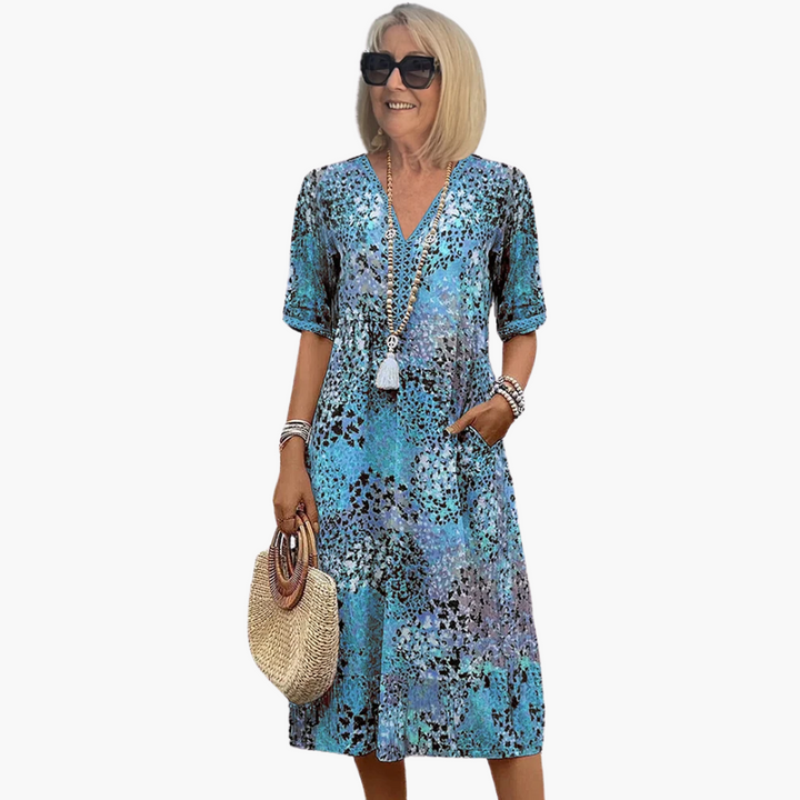 Morgan & Brooke | Multi-Color Midi Patch-Pocket Cotton-Blend Dress