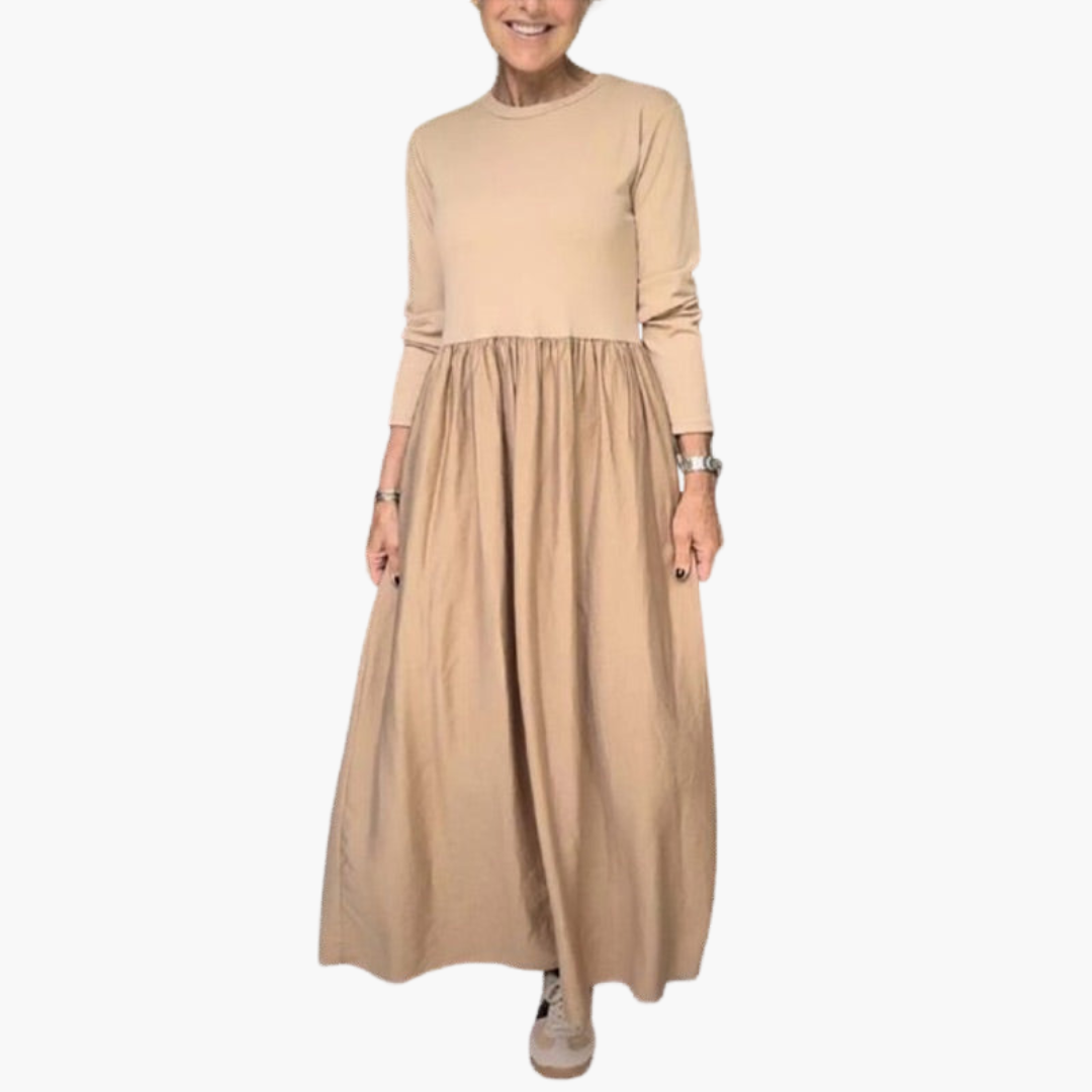 Morgan & Brooke | Neutral Long-Sleeve Midi Knit Dress