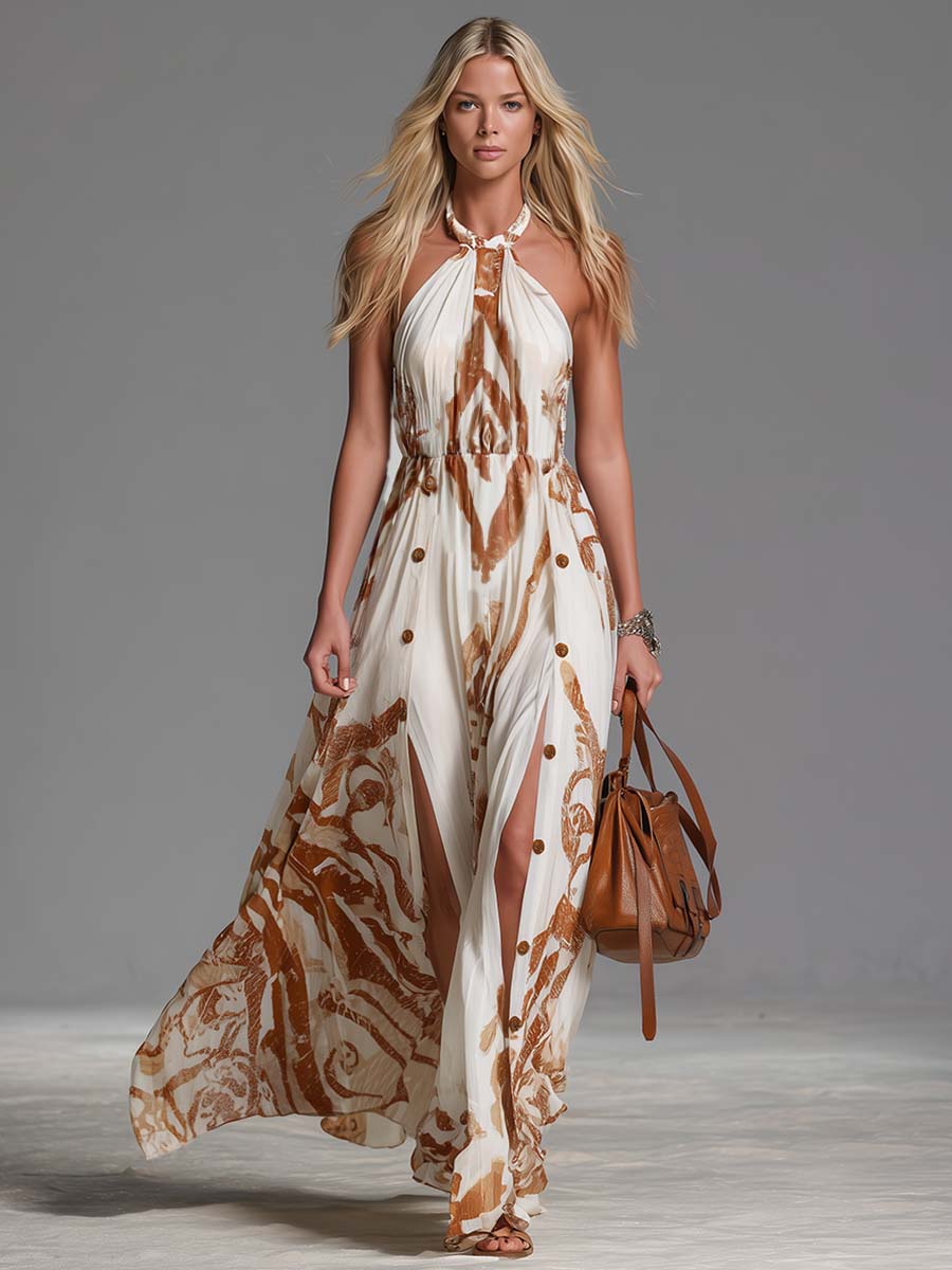 Morgan & Brooke | Off-White Chiffon Halter Neck Casual Dress