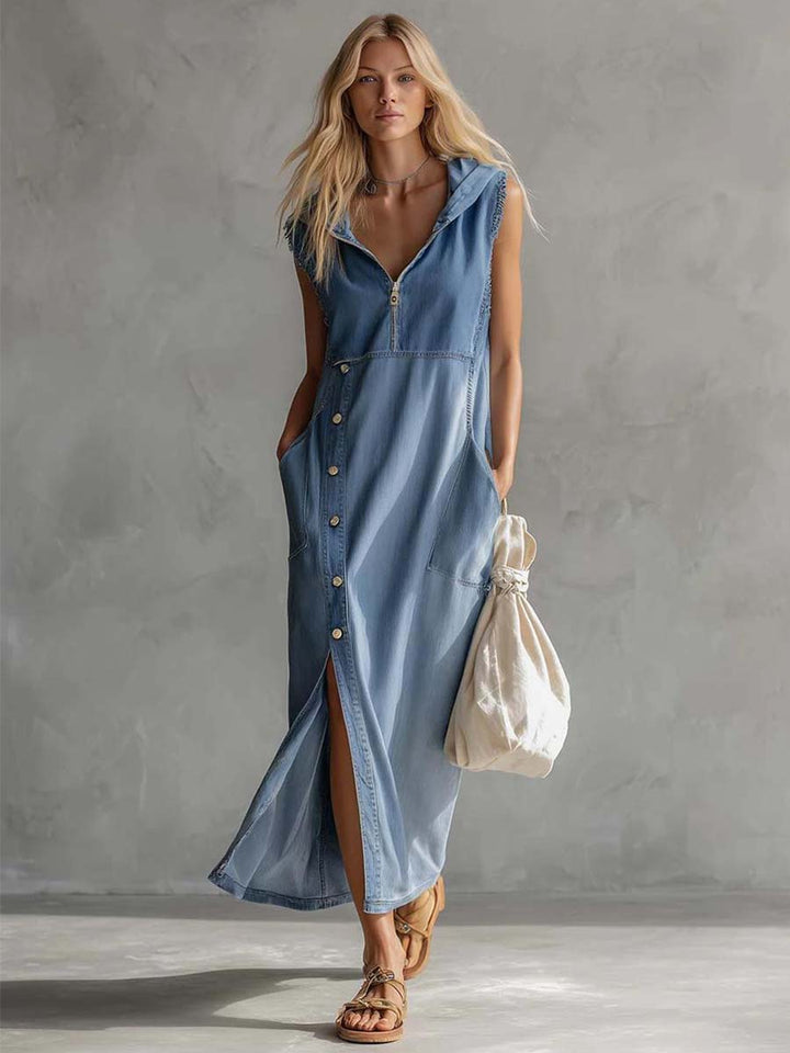 Morgan & Brooke | Blue Denim V-Neck Casual Dress