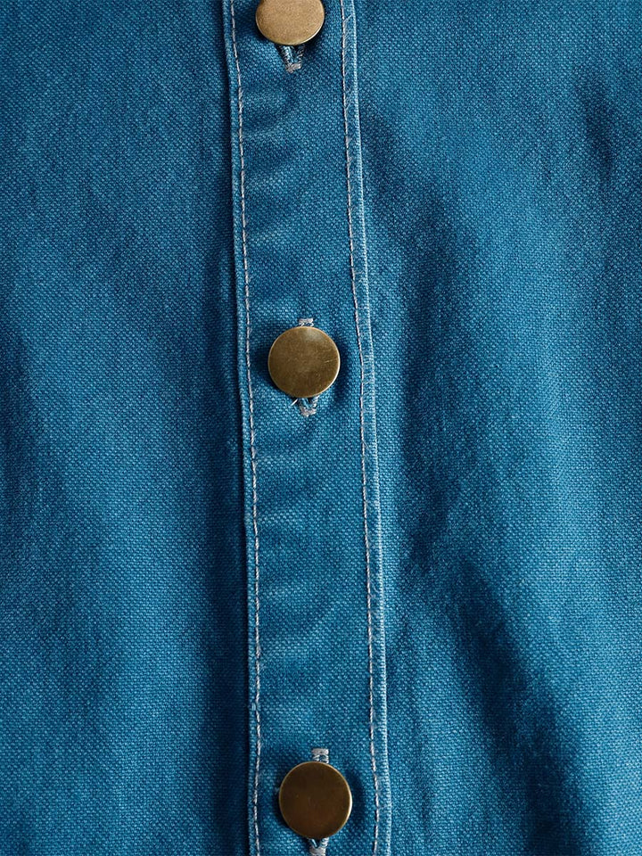 Morgan & Brooke | V-Neck Short-Sleeved Organza Blue Denim Dress
