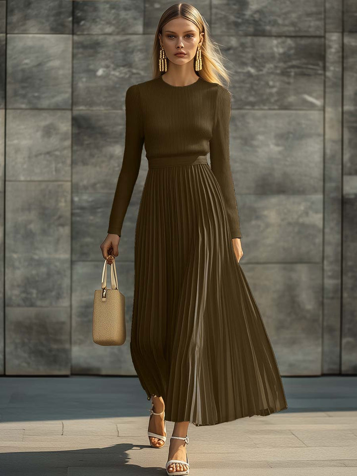 Morgan & Brooke | Cream Satin Pleated Casual Dress