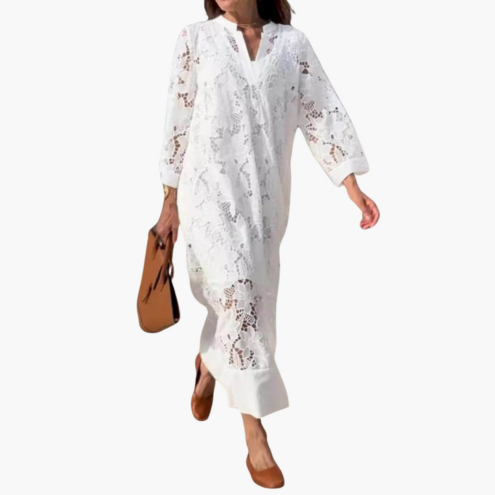 Morgan & Brooke | Ivory Lace-Trimmed Lightweight Cotton Dress
